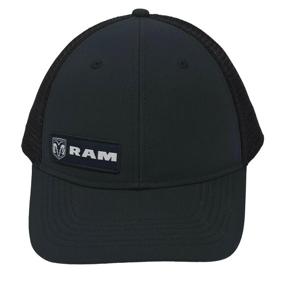 Dodge RAM Hat Black Snapback Trucker Cap Mesh Back Logo Patch FCA Licensed OSFM - Picture 2 of 6